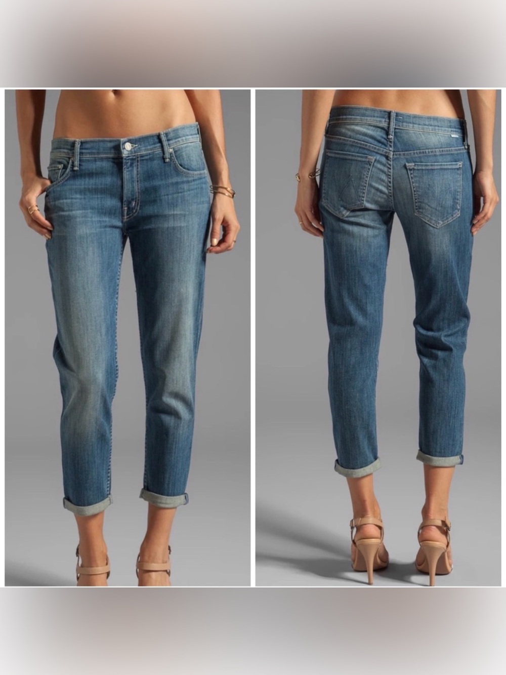 NWT MOTHER “The Drop Out” Mid Blue Cropped Boyfriend Jeans | Size:31